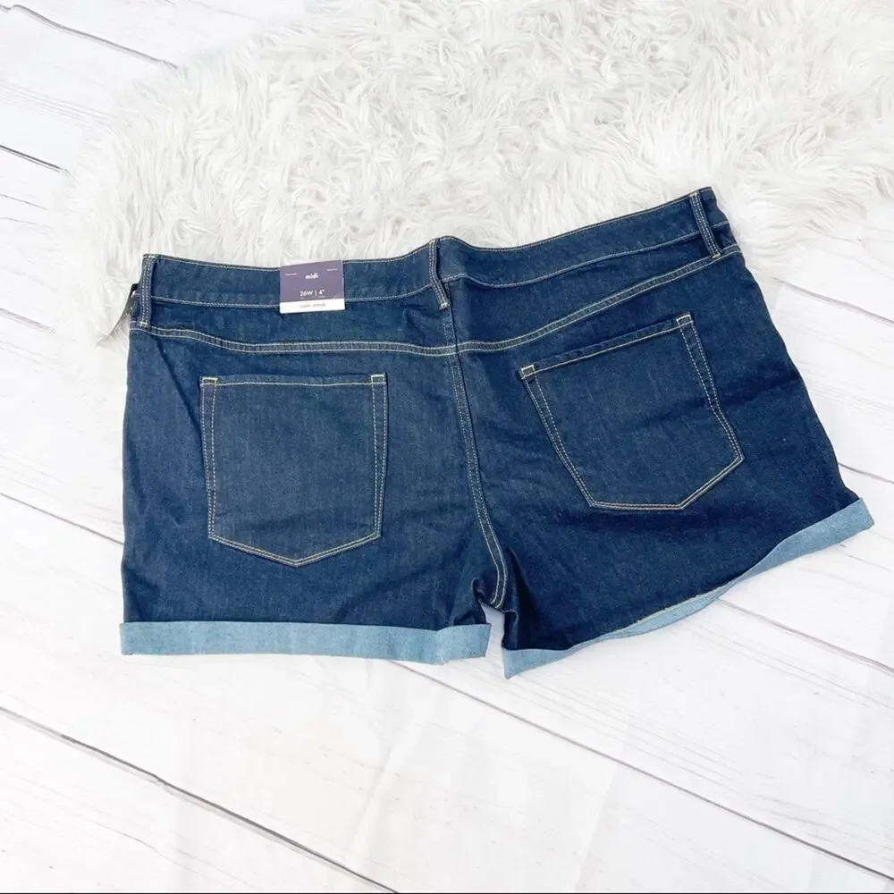 Ava & Viv Women's Plus Size Denim Midi Shorts, Dark Denim Wash Size 26W - Picture 5 of 5
